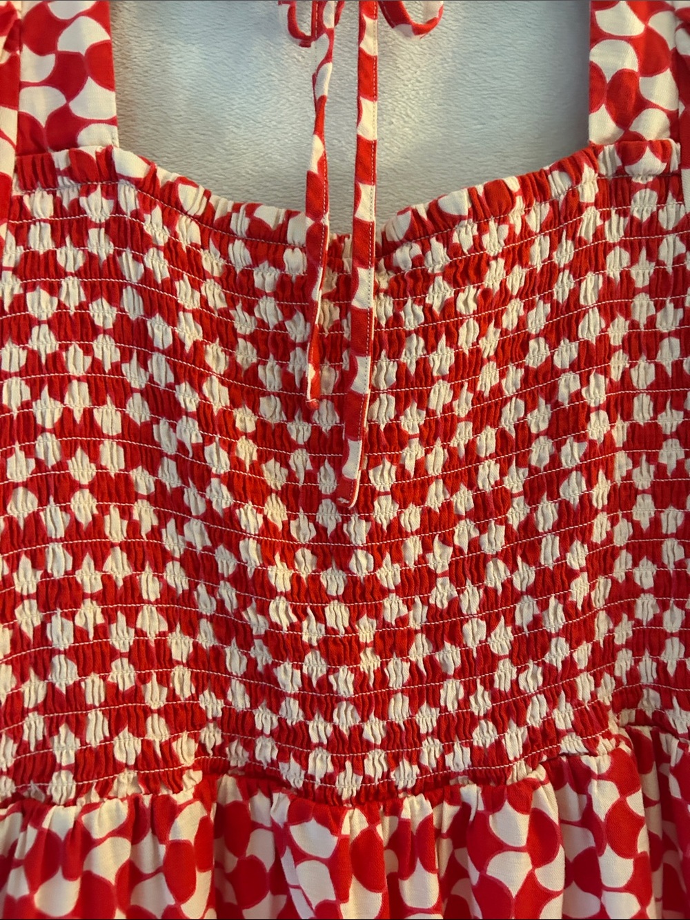 Red & White Geometric Smocked Dress by Ava & Viv - Picture 7 of 7